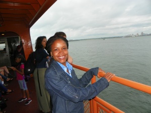 Miss Williams on a joyful boat ride over the Hudson River in New York